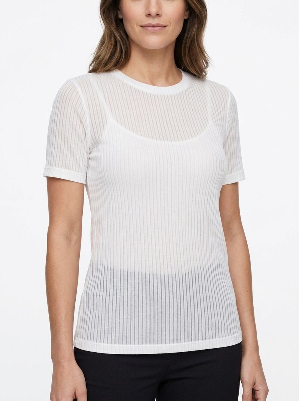 Zara Trafaluc White Ribbed Knit Short Sleeve T-Shirt Women Size M
